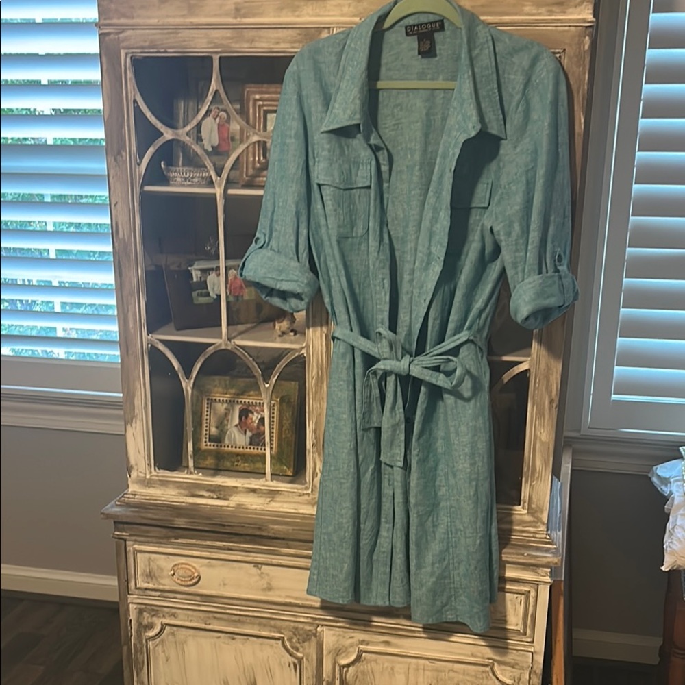 Dialogue Light Blue Linen Blend Shirt Dress, Size Large